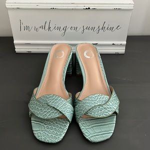 Teal croc sandals
